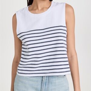 Z Supply White and Charcoal Sloane Striped Muscle Tee